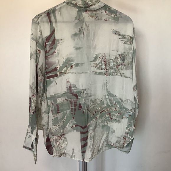 Zara ZW Collection Printed Tied Shirt Blouse Green Burgundy Mulicolored Small - Picture 2 of 11